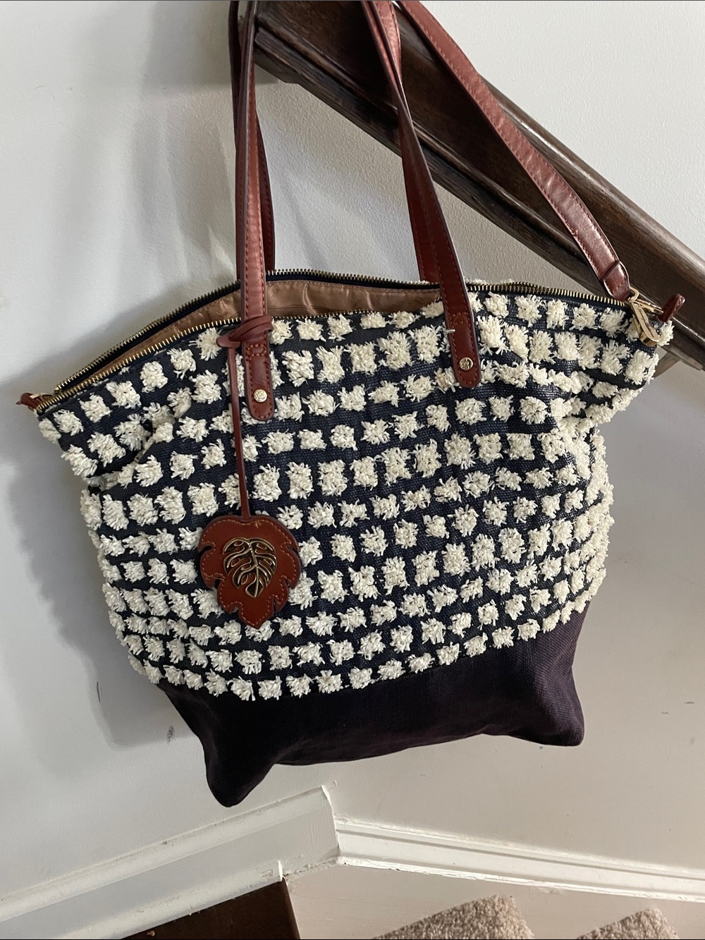 Tommy Bahama Kiko ShoulderBag Tote BeachBag Crossbody NavyWhite Vacation Coastal
